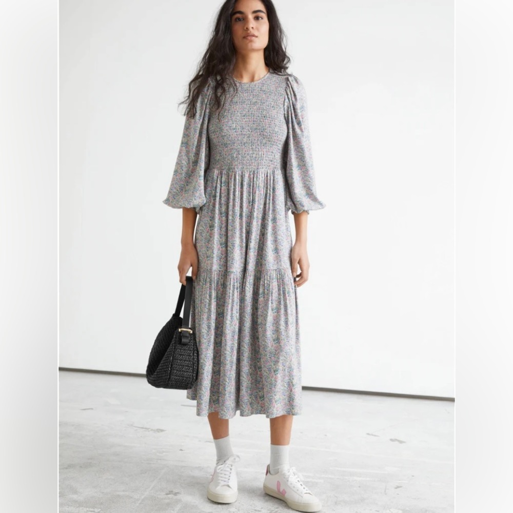 & other stories voluminous smocked maxi dress floral